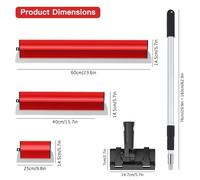 Outils de lissage pour la pose de plaques de plâtre - Lot de 3 lames de lissage avec manche télescopique - Acier inoxydable - Lames larges - Murs et plafonds lisses - Rouge