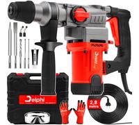 Outils Delphi | Marteau-perceur SDS+ 2200W - 3 fonctions - Jeu de burins - Coffret - Câble de 2,8 mètres