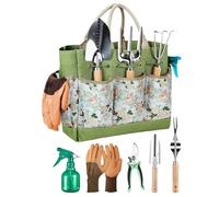 Outils Jardinage - Kit Jardinage Adulte - 9Pcs, avec XL Sac de Rangement,Truelle,Sécateur,Transplanteur,Cultivateur,Râteau a main