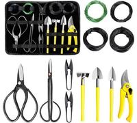 Outils pour bonsaï, coffret d'entretien de 13 pièces comprenant un sécateur de jardin, des ciseaux à bonsaï, du fil de fer pour bonsaï, un mini-râteau et une mini-pelle - Coffret d'outils pour débutan