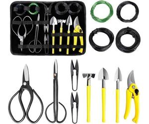 Outils pour bonsaï, coffret d'entretien de 13 pièces comprenant un sécateur de jardin, des ciseaux à bonsaï, du fil de fer pour bonsaï, un mini-râteau et une mini-pelle - Coffret d'outils pour débutan