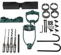 Outils pour le travail du bois - Dispositif pour rainures et tenons pour perceuse à colonne - Kit de positionnement - Guide de perçage - Support fixe - Équerre de montage