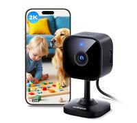 Outinput 2K/3MP Camera Surveillance WiFi Interieur avec Vision Nocturne, Détection de Mouvement & Son, Sirène, Audio Bidirectionnel, Stockage Micro SD/Cloud, pour Babyphone & Caméra Chat et Chien,Noir