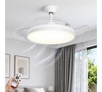 OUTON 106cm Rétractable Ventilateur Plafond avec Lumiere et Telecommande, 6 Vitesses Réversible, 3 Températures de Couleur, Silencieux Ventilateur Plafonnier pour Chambre à Coucher Salon Cuisine Blanc