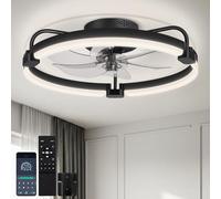 OUTON 50cm Ventilateur Plafond, Lumière et Télécommande, Minuterie, Noir | 3000K-6500K Dimmable, 6 Vitesses Réversible, Mémoire, Silencieux Ventilateur Plafonnier, Salon, Chambre à Coucher