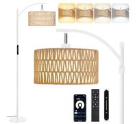 OUTON Lampadaire sur Pied en Rotin, App, 2 Abat-jours, 12W Vintage, Blanc