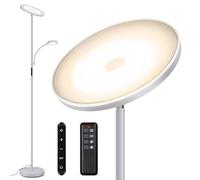 OUTON Lampadaire sur Pied LED, 4 Températures de Couleur, Gris | Dimmable, lumière principale 27W, lampe de lecture 7W, télécommande, contrôle tactile, salon, chambre, bureau