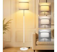 OUTON Lampadaire sur Pied Salon, 3 Températures de Couleur, Blanc | Ampoule 9W, interrupteur à pied, lampe de lecture LED, abat-jour en lin, style vintage, chambre, bureau