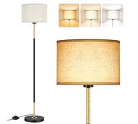 OUTON Lampadaire sur Pied Salon, 3 Températures de Couleur, Noir Or | Ampoule 9W E27, interrupteur à pied, lampe de lecture LED, abat-jour en lin, style vintage, chambre, bureau
