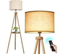 OUTON Lampadaire Trépied avec Étagères, LED Dimmable, Bois