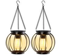 OUTONLIFE Lanternes Solaires d’Extérieur, Lampes Suspendues en Métal Étanches avec LED Blanc Chaud, Allumage Auto, Décoratives pour Jardin ou Terrasse, Cadeau pour Femmes et Mamans, Lot de 2