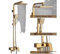 {""output_title"": ""Robinet Douche Dorée, Tête de Pluie 8"", Hauteur Réglable 83-115cm""}, Doré