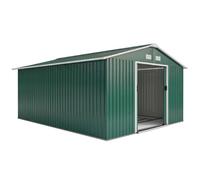Outsunny 13 x 11ft Abri de jardin métallique étanche galvanisé Vert | Abri vélo extérieur, Aérations, Kit fondation, Toit pointu, Portes doubles verrouillables, pour patio et pelouse