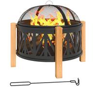 Outsunny 2-en-1 Foyer avec Grille Ø75x58 cm Noir+Marron | Foyer avec pare-étincelles, tisonnier, bol de foyer, pour jardin, balcon, terrasse, BBQ extérieur & camping