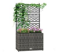 Outsunny 22 L Rotin Jardinière avec Treillis 57x30x107cm Gris mélangé | Lits surélevés autoportants, usage jardin, deux bacs à plantes, jardinière extérieure, plantes grimpantes, fleurs