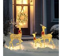 Outsunny 3 Cerfs Lumineux Noël en Forme de Famille de Cerfs Blanc Chaud | Rennes Lumineux Noël, En Acier, 283 LED, pour Intérieur Extérieur Cour Pelouse