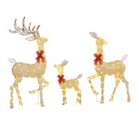 Outsunny 3 cerfs lumineux Noël, en forme de famille de cerfs, rennes lumineux Noël, en acier, 283 LED blanc chaud, or