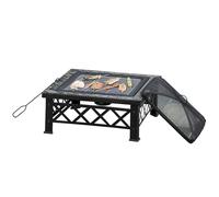 Outsunny 3-en-1 Foyer Mangeoire Brasero avec Grille Pare-étincelles Seau à Glace Jardin BBQ Noir 76cm x 76cm x 47cm