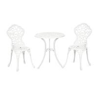 Outsunny 3-Piece White Aluminium Garden Set with Floral Design, 2 Outdoor Chairs 45x42x85.5 cm and Round Coffee Table Ø61x66.5 cm