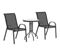 Outsunny 3 pièces salon de jardin extérieur ensemble de meubles 2 fauteuils empilables table basse dessus en verre trempé noir