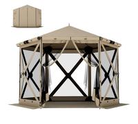 Outsunny 3m x 2.6m Gazebo Hexagonal avec Tapis de Sol, Imperméable, Kaki | Panneaux latéraux en maille, sac de transport, résistant aux UV, tente de fête pour jardin et terrasse