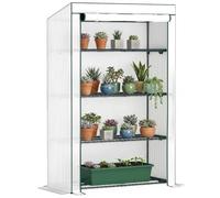 Outsunny 4 étag. Mini-Serre adossée Portable 110 x 50 x 171 cm Vert | Couverture PE renforcée, Petite serre portable, Porte enroulable, Bordure ourlée verte