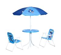 Outsunny 4 pcs Ensemble de Sièges pour Enfants Jardin Table de Jardin 2 Chaises Pliantes Parasol Camping Mobilier de Jardin pour 3-6 ans Bleu