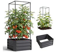 Outsunny 55 Pouces Lit surélevé Jardin galvanisé Treillis Gris foncé | Bac extérieur, cage tomate, fond ouvert, grimpantes, légumes, fleurs, jardin, patio