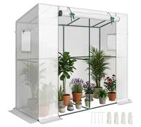 Outsunny 6.6 x 2.5 x 5.6 Pieds Petite Serre adossée pour extérieur Blanc | Serre portable, couv. PE anti-UV, entrée, porte enroulable, fenêtres moustiquaires