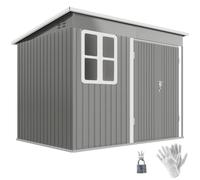Outsunny 8,5x6ft Remise Métal Kit Fondation Fenêtre Gris Clair | Abri de Jardin en Acier Galvanisé, Portes Larges Verrouillables, Aérations, Patio Extérieur