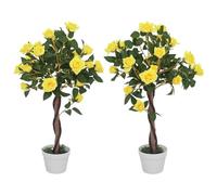 Outsunny 90cm Arbre à Roses Artificiel, Tronc torsadé, Lot de 2, Jaune | Plante factice, 350 feuilles soie, 21 fleurs, arbre artificiel résistant UV, intérieur/extérieur jardin porche