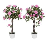 Outsunny 90cm Arbre à Roses Artificiel, Tronc torsadé, Lot de 2, Violet | Plante factice, 350 feuilles soie, 21 fleurs, arbre artificiel résistant UV, intérieur/extérieur jardin porche