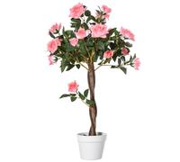 Outsunny 90cm Rosier artificiel à tronc torsadé Rose | Plante artificielle décorative, 350 feuilles soie, 21 fleurs, résistant UV, intérieur/extérieur, jardin, porche.