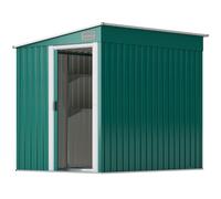 Outsunny Abri à Outils Métallique 1.5x2m avec Base, Porte Coulissante et Toit Incliné, Vert