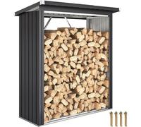 Outsunny Abri-bûches couvert en acier galvanisé, 1,5 m³, support pour bois de chauffage robuste, montage rapide, étagère à bûches extérieur plancher surélevé toit incliné, 150x66,5x150cm, gris foncé