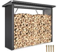 Outsunny Abri-bûches couvert en acier galvanisé, 2 m³, support pour bois de chauffage robuste, montage rapide, étagère à bûches extérieur plancher surélevé toit incliné, 213x66,5x150cm, gris foncé