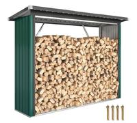 Outsunny Abri-bûches Couvert en Acier Galvanisé 213x66,5x150cm Vert | Support pour Bois de Chauffage Robuste, Montage Rapide, Étagère à Bûches Extérieur, Plancher Surélevé, Toit Incliné