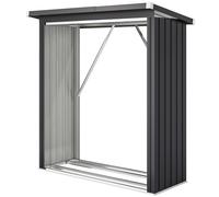 Outsunny Abri-bûches couvert support pour bois de chauffage plancher surélevé toit incliné, acier galvanisé 150x66,5x150cm gris