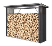 Outsunny Abri-bûches couvert support pour bois de chauffage plancher surélevé toit incliné, acier galvanisé 213x66,5x150cm gris