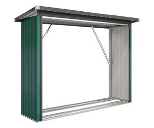 Outsunny Abri-bûches Couvert Support pour Bois de Chauffage Plancher Surélevé Toit Incliné, Acier Galvanisé 213x66,5x150cm Vert