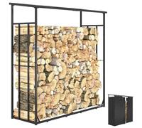 Outsunny Abri-bûches Range-bûche 2000 kg 185 x 62 x 184 cm Métal Noir | Housse De Protection Imperméable, Toit En Polycarbonate, Abri Bois De Chauffage