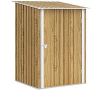 Outsunny Abri de Jardin 0,92 m² en Acier galvanisé, Remise à Outils avec Porte battante verrouillable, Toit incliné, 100 x 104 x 160 cm, Brun Clair Effet Bois