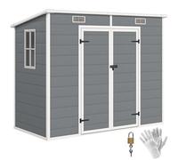 Outsunny Abri de Jardin 2,54 m² cabane de Jardin extérieur 2,4 x 1,3 m cabanon Rangement Outils avec Fondation, fenêtre, Portes verrouillables et 2 aérations, abri à Outils en Aluminium et PP, Gris