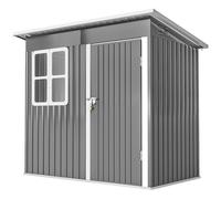 Outsunny Abri de jardin 2.55m² en acier galvanisé, avec kit de fondation, porte verrouillable, toit incliné, gris