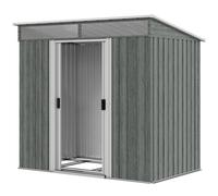Outsunny Abri de jardin 2m² en acier galvanisé avec kit de fondation, aérations, abri de jardin avec fenêtres transparentes, toit incliné, porte coulissante verrouillable, 2 crochets, Gris clair