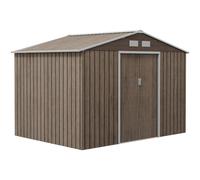 Outsunny Abri de jardin 5,4 m² 2,77 x 1,95 x 1,92 m fondation incluse porte coulissante ventilations tôle acier, marron clair