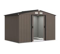 Outsunny Abri de jardin 5,4 m² 2,77 x 1,95 x 1,92 m kit de fondation porte coulissante ventilations acier galvanisé, marron
