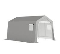 Outsunny Abri de jardin, abri vélo extérieur avec porte enroulable zippée et fenêtres ventilées, tente de stockage étanche et anti-UV, pour vélo, moto, outils de jardin, 3 x 4,5 x 2,5 m, gris clair