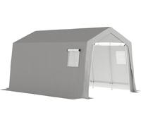 Outsunny Abri de jardin, abri vélo extérieur avec porte enroulable zippée et fenêtres ventilées, tente de stockage étanche et anti-UV, pour vélo, moto, outils de jardin, 3 x 4,5 x 2,5 m, gris clair