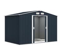 Outsunny Abri de Jardin Acier Galvanisé XXL 5,4 m² Kit FondationGris Foncé | Kit de Fondation, Cabane de Jardin, Cabanon Rangement Outils, Portes Coulissantes Verrouillables, 4 Aérations, 277x195x192cm